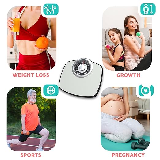 Adamson A25 Scales for Body Weight - Up to 400 LB - 5.3 Dial on 13.77 x 14.17 Platform - Anti-Skid Rubber Surface - High Precision Bathroom Scale Analog - Durable with 20-Year Assurance - Grey