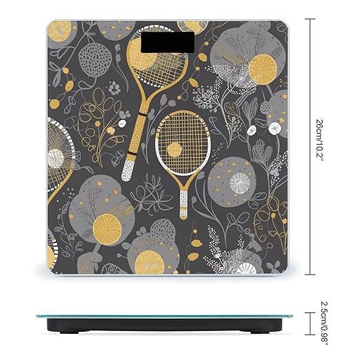 Funny Tennis Racquets and Tennis Balls Bathroom Scale for Body Weight Bathroom Weighing Scale with Backlit LCD Display Highly Accurate Measures Weight Up to 180kg