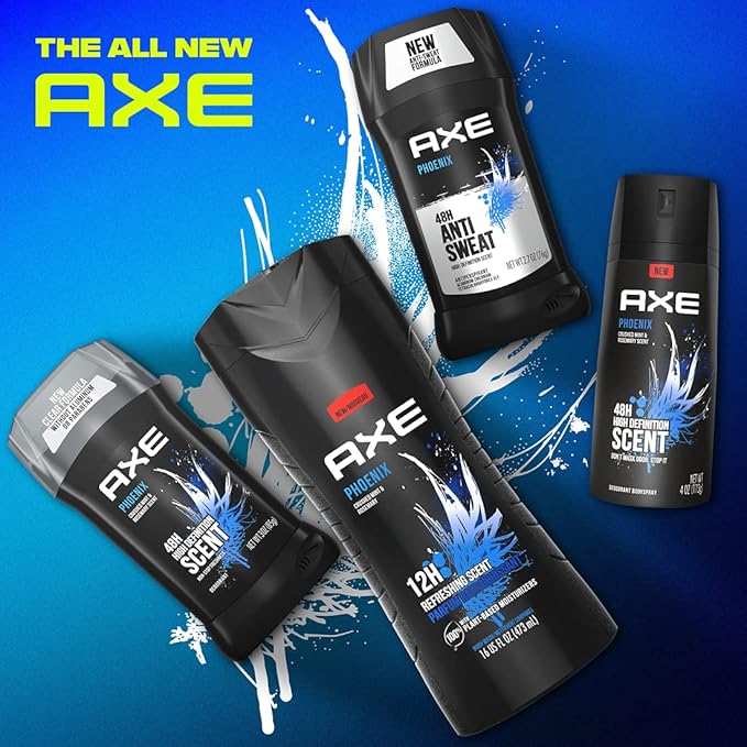 AXE Antiperspirant Deodorant for Men Phoenix 4PK 48H Sweat &amp Body Wash Apollo 4 Count for Long Lasting Freshness Sage &amp Cedarwood Men's Body Wash with Odor-Busting Prebiotics 16 oz