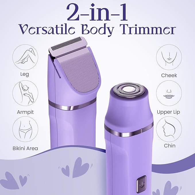 Electric Razors for Women - IPX7 Waterproof Pubic Hair Remover for Shower &amp Travel 3-in-1 Bikini Trimmer with Body/Round/Curved Heads Hypoallergenic Foil &amp Ceramic Blades Self-Care Gifts fo