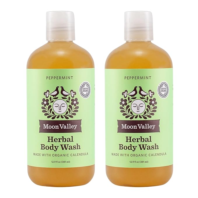 Herbal Body Wash Peppermint by Moon Valley All Natural Ingredients No Parabens Vegan Moisturizing Essential Oils Two Pack