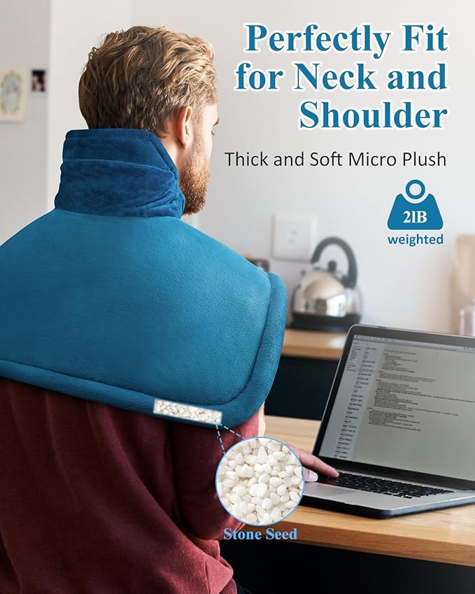 Heating Pad for Neck Shoulders Back Weighted Heated Wrap Electric Neck Shoulder Heating Pads 6 Heat Settings 4 Auto-OffMothers Day Gifts for Mom Anniversary Birthday Gifts for Women Men Dad Blue