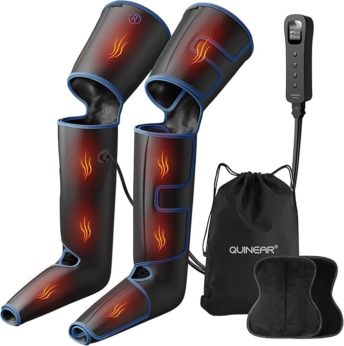QUINEAR Leg Massager for Circulation and Pain Relief Full Leg Compression Massager with Heat 2 Extender 3Heat 3Mode 3Intensity Sequential Compression Boots for Cramps Edema SwellingFSA-HSA Eligible