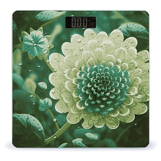 Green Flower Digital Bathroom Scale for Body Weight with High Precision Digital Weighing Scale with BMI Clear LCD Display and Step-On Measures Weight Up to 180kg