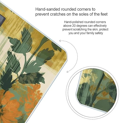 Natural Colorful Flowers Scale for Body Weight Anti-Slip Tempered Glass Digital Bathroom Scales Clear LCD Display Weighing Scale Safe Rounded Corners Smart Scales