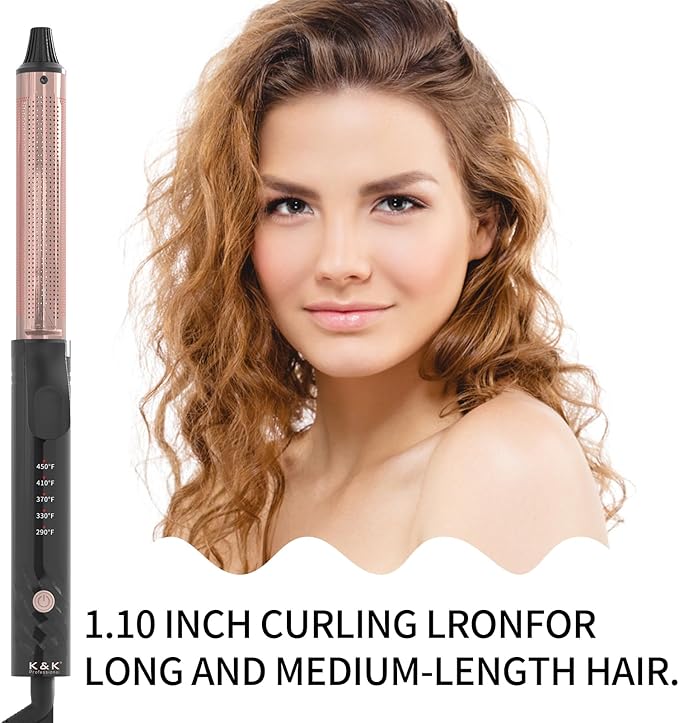 K&ampK 1.1inch 1-Infrared Professional Infrared Hair Curling Iron Heater Ceramic Barrel that Stays Hot 1.1 Inch Hair Iron Curler for Medium to Large Curls Travel-Ready International Dual Voltage.