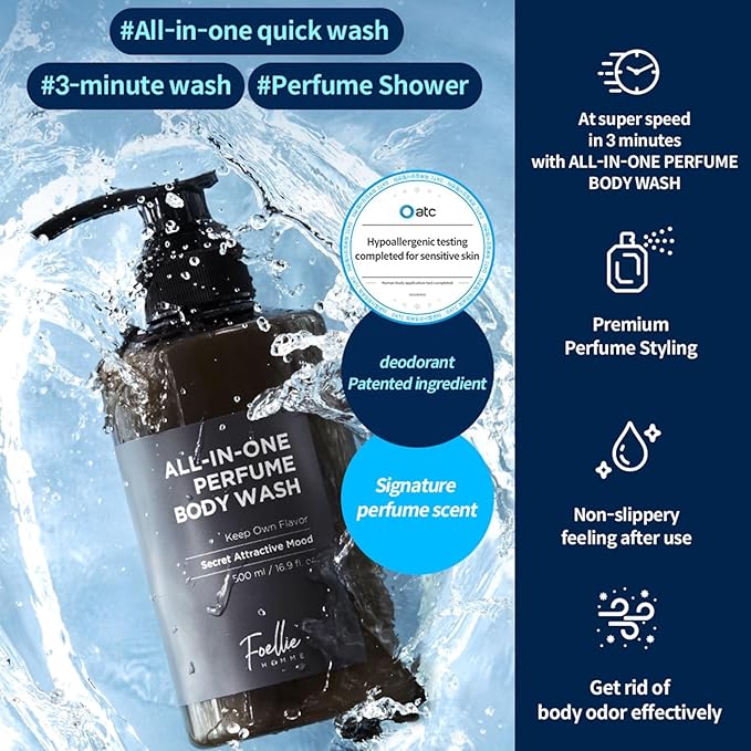 Foellie Homme All-In-One Perfume Body Wash 500ml Fragrances Cleanser for Men