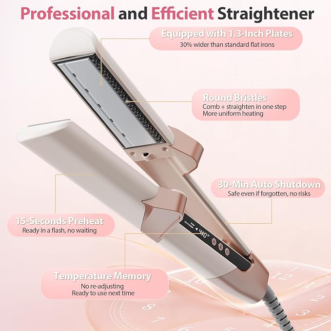 Upgraded Hair Air Straightener Quico Dual Voltage High-Speed Airflow 2 in 1 Straightener and Curler Travel Airstraight 5 Temps Ionic Care Flat Iron Hair Straightener 100-240V No Heat Damage Pink