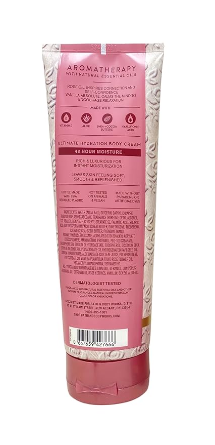 Bath &amp Body Works Aromatherapy Inspire Love Rose + Vanilla 2 Ultimate Hydration Body Creams with a Creamy Rose Bar Soap