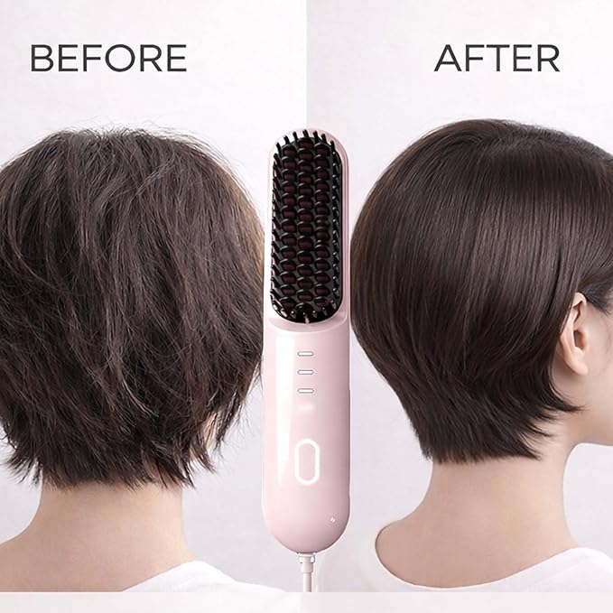 2026 New Cordless Styling Brush for Short Hair Styling ToolsHeated Brush for Short HairPortable Travel StraightenerUSB Rechargeable4 Temps Fast Heating CeramicSmooth Frizz Styling Tool (Black)