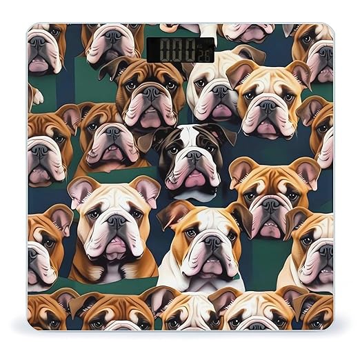 Cute English Bulldog Scale for Body Weight Sturdy Tempered Glass Weighing Scales with LCD Display Accurate Digital Bathroom Scale Convenient Body Fat Smart Scales Easy Read
