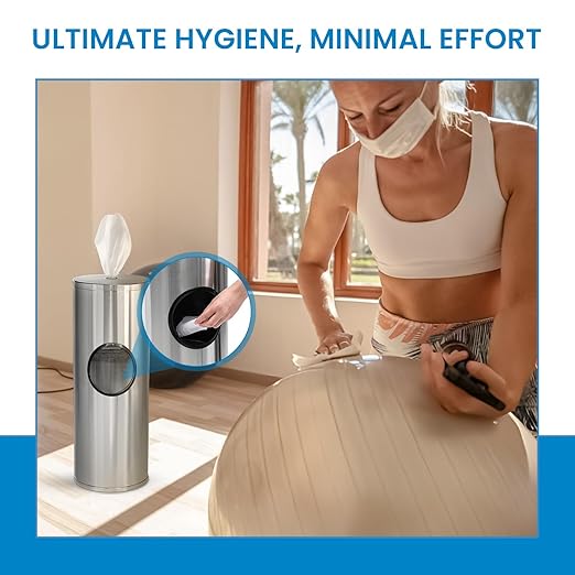 Zoom Wipes Stainless Steel Wipes Dispenser with Built-in Trash Bin – 36 Floor Stand Wipes Holder for Gyms Offices Homes – Sanitizing &amp Disinfecting Station Commercial Grade &amp Rustproof.