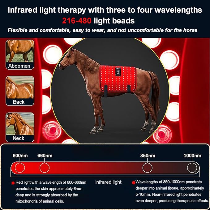 660nm 850nm Red Infrared Therap Belt Portable Deep Red Light Therapy Wearable Horses Infrared Light Therapy Device 6 Levels of Light Intensity Adjustment 30 * 60cm