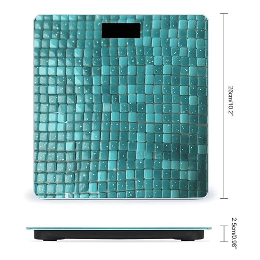 Turquoise Small Dot Tiles Scale for Body Weight Anti-Slip Digital Bathroom Scale Sturdy Toughened Glass Weighing Scales High Precision Safe Rounded Corners Smart Scales