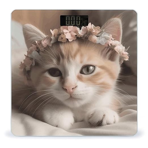Sweet Animals Cute Cat Scale for Body Weight Precision Bathroom Weighing Scales with Back Lit LCD Display Sturdy Tempered Glass Body Weight Scales Digital Bathroom Scale 400lb