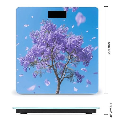 Jacaranda Flower Scale for Body Weight Sturdy Tempered Glass Weighing Scales with LCD Display Accurate Digital Bathroom Scale Convenient Body Fat Smart Scales Easy Read