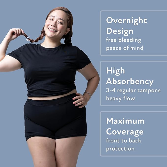 Goat Union Overnight Period Shorts for Women - 2 Absorbent Sleep Period Boyshorts Heavy Flow