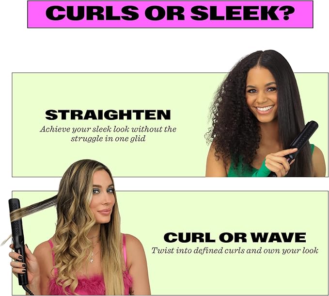 Trademark Beauty Airflow Styling Flat Iron 2 in 1 Hair Straightener &amp Curler Ceramic Plates Tourmaline Coating 360 Degree Air Vents Sunny Styler - Black