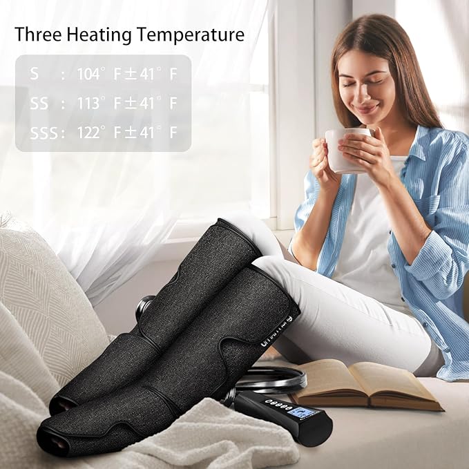 UMARMUNG Air Compression Leg Massager with Heat Gifts for Women Men Mom Dad Leg Foot Massager Gift for Christmas Fathers Day Mothers Day Vericose Veins Edema Muscle Fatigue Cramps Swelling