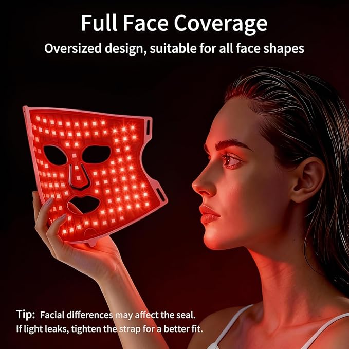 FDA-Cleared Red Light Therapy Mask for Face – 432 LEDs Full Cover Facial Device 3 Modes &amp 5 Levels 850nm Near-Infrared for Anti-Aging Wrinkles &amp Acne Rechargeable for Home &amp Travel