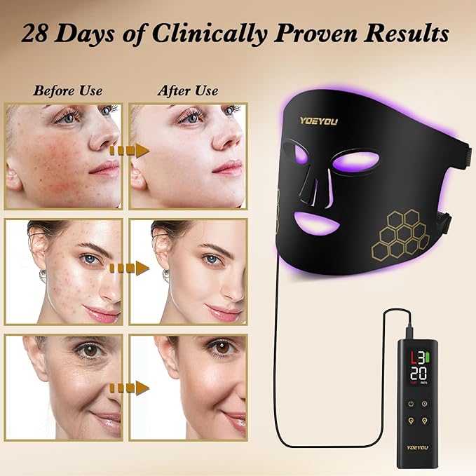 Red Light Therapy for Face 850nm Near Infrared LED Face Mask 4 Light Modes Portable Rechargeable Red Light Therapy Mask Skincare Device for Facial Rejuvenation