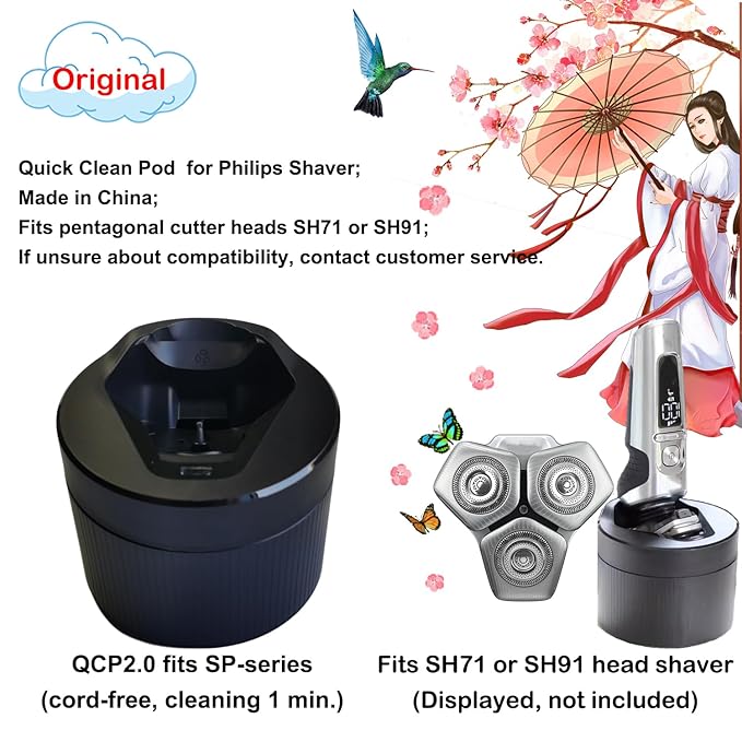 Quick Cleaning Clean Pod QCP2.0 fits Philips SP-series pentagon shaver heads SP9830/SP9840/SP9841/SP9870/SP9871/SP9873/SP9879/SP9882/SP9883/SP9885/SP9886/SP9887/SP9888/SP9890