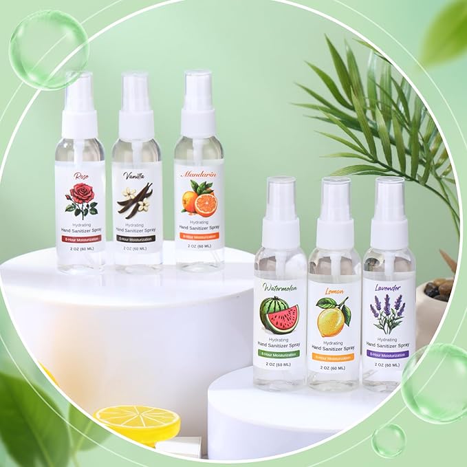 12 Pcs Hydrating Hand Sanitizer Spray with Essential Oil Scented Hand Sanitizer Spray Travel Size 2 Fl oz Pocket Bottle Christmas Stocking Stuffers Staff Gifts Homeless Care Package Supplies