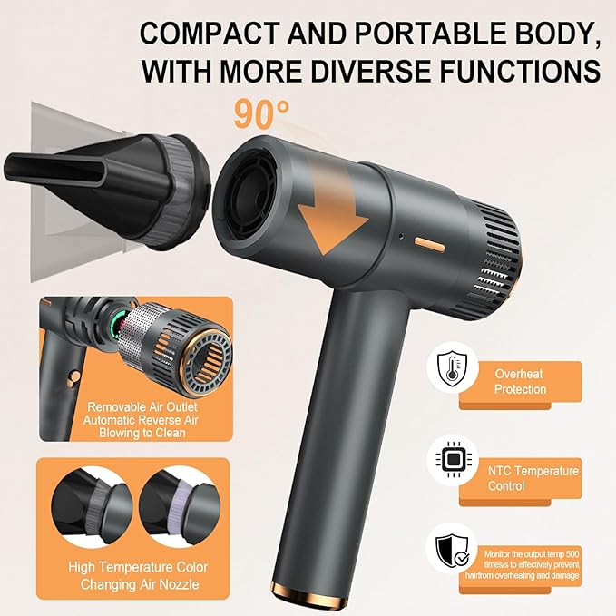 Hair Dryer 110000RPM High Speed Blow Dryer 200 Millions Ionic Hairdryer with HD Display 2000W Professional Hair Dryers with Diffuser and Nozzle 4 Temps and 3 Speeds (Gray)