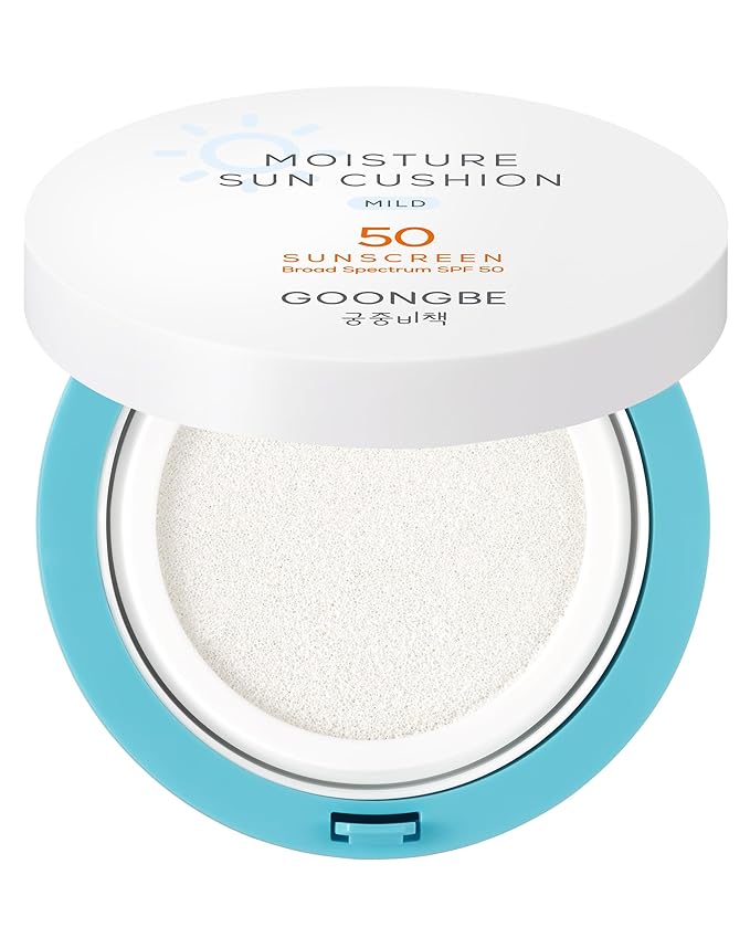 GOONGBE Moisture Sun Cushion Mild SPF 50 - Korean Moisturizing &amp Soothing Zinc Oxide Mineral Sunscreen - Travel Friendly Sun Cushion for Babies &amp Kids - Vegan Reef-Safe Allergen-Free 0.81oz