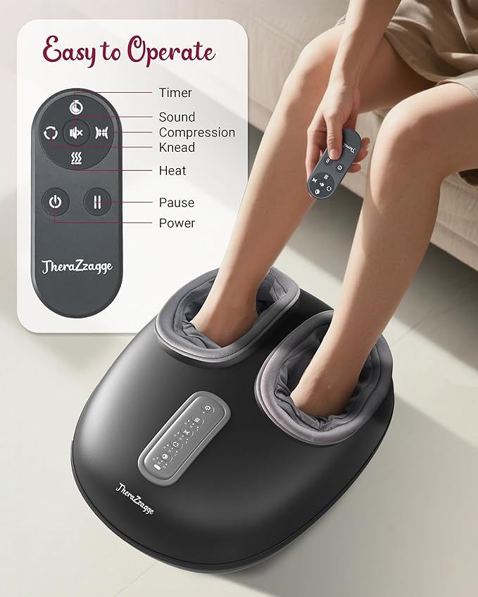 Foot Massager with Heat Compression Shiatsu Foot Massager Machine with Remote Auto-Off Timers Foot Warmer for Home Office Up to Size 14Black