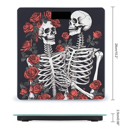 Rose and Skeleton Scale for Body Weight Anti-Slip Sturdy Tempered Glass Weighing Machine Highly Digital Accurate Bright LCD Bathroom Scale for Household Gift