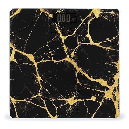 Automatic Switch Digital Bathroom Weighing Scale Smart Scale for Body Weight Gold Black Marble Texture