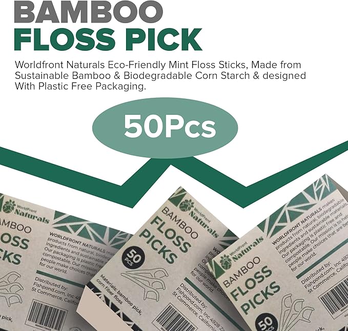 Naturals Eco-Friendly Biodegradable Floss Sticks- Sustainable Bamboo Dental Flosser with Toothpick &amp Corn Starch Picks for Gentle Oral Care and Fresh Breath - Plastic-Free and Zero Waste