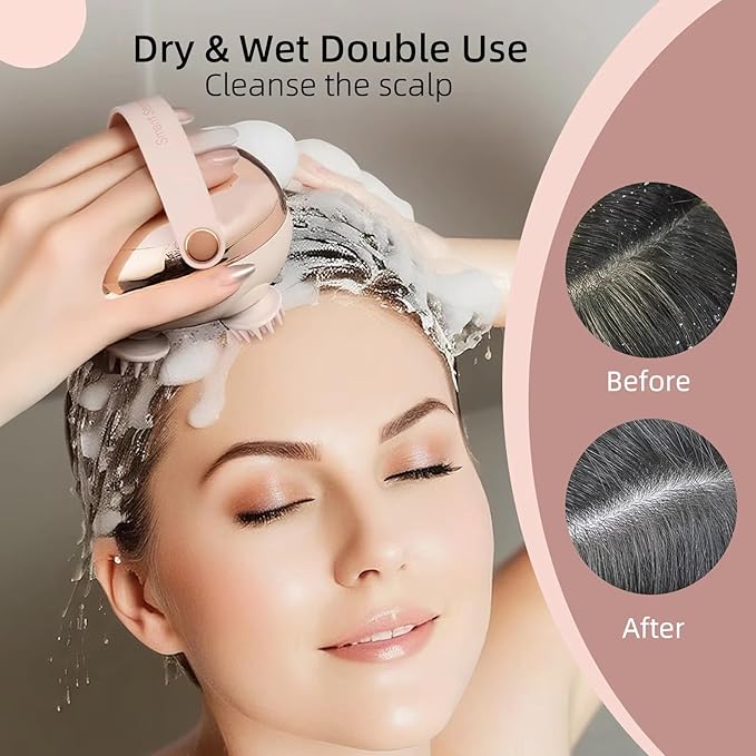 Electric Scalp Massager for Hair Growth Red Light Therapy Head Massager Stress Relax Waterproof Scalp Scrubber with Hand Strap Handheld Rechargeable Scalp Massagers for Body &amp Dog Massager (Gol