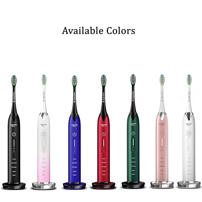 Wagner Stern Ultrasonic whitening Toothbrush with Pressure Sensor. 5 Brushing Modes and 4 Levels of Intensity 8 Soft bristles Travel case.