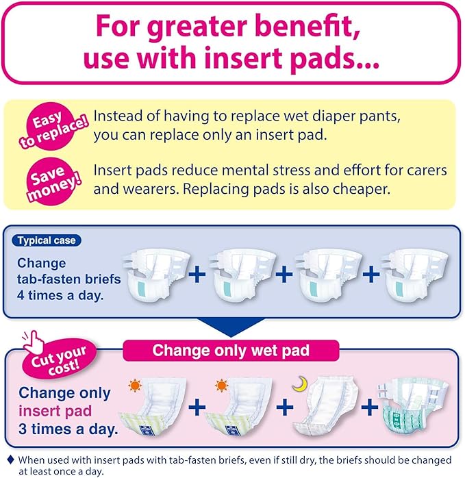 Refré Adult Diaper Insert Pads for Night - Unisex Booster Liners for Tabbed Briefs with Odor Control &amp Leak Protection - 600cc Absorbent Incontinence Pads 11x19.3 (42 Count)