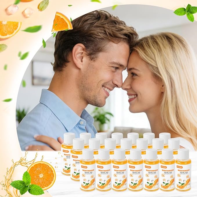 Travel Mouthwash Bulk Mini Mouthwash Travel Size Fresh Orange Portable Individual Bottles 35ml/1.2fl oz for Hotel Toiletry Kits (50)