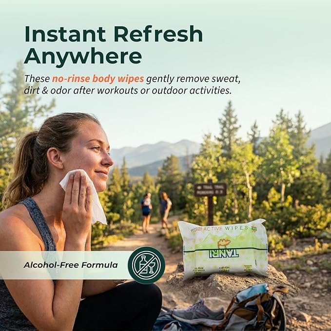 TANRI Primo Explorer Pack Includes SPF50+ Sunscreen Spray that Goes on Clear Active Wipes No-Rinse Body Wipes Moisturizing SPF15 Pear Lip Balm and an Adjustable Fanny Pack (4-Pack Bundle)