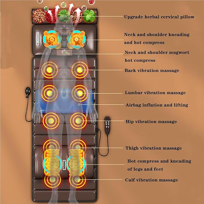 Full Body Electric Massage Mat with Heat PadFull Body Massage Bed with Neck Massage Pillow10 Vibrating Motors 4 Heating Pads for Back ReliefMassagers for Neck Back