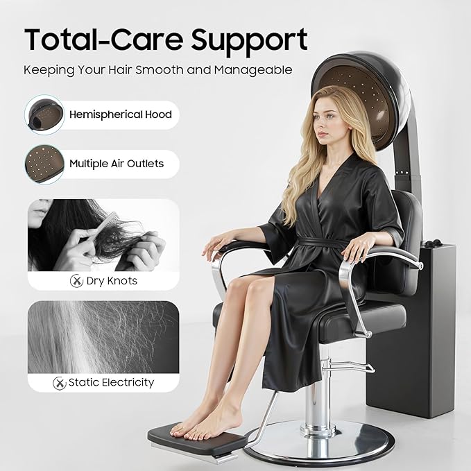 1200W Professional Bonnet Hooded Hair Dryers Hair Salon Steamer with Temperature Control and 60-Minute Timer Angle &amp Height Adjustable Dryer Hood for Home Salon Beauty (41.33inch Height)