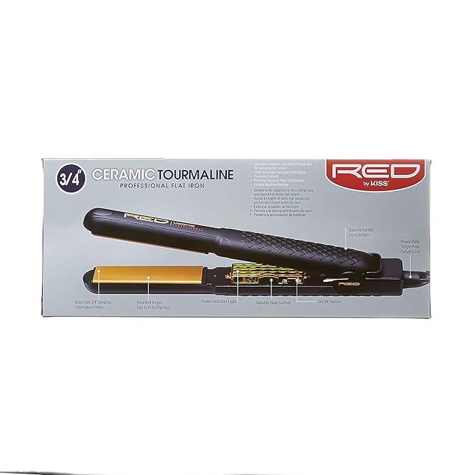 Kiss Products Red Ceramic Tourmaline Professinal Flat Iron 0.75 Inch 1 Pound