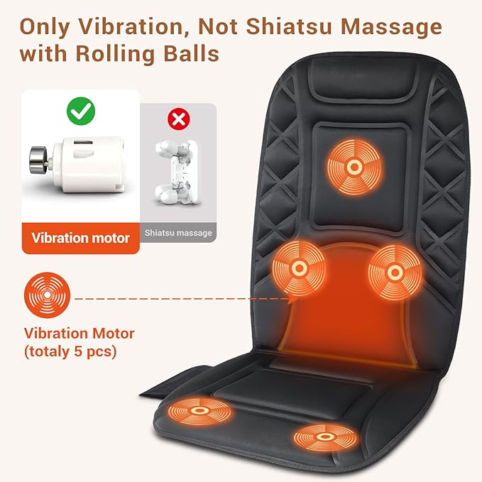 Back Massager with HeatHeated Seat Cover Cushion with 5 Vibrating Massage Nodes Chair Pad for Pain Relief Home Office Use