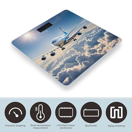 Airplane Patterns Smart Scale for Body Weight Accurate Bathroom Scale with LED Display Digital Weight Scales Weighing Machine High Precision Scales for Bath Home