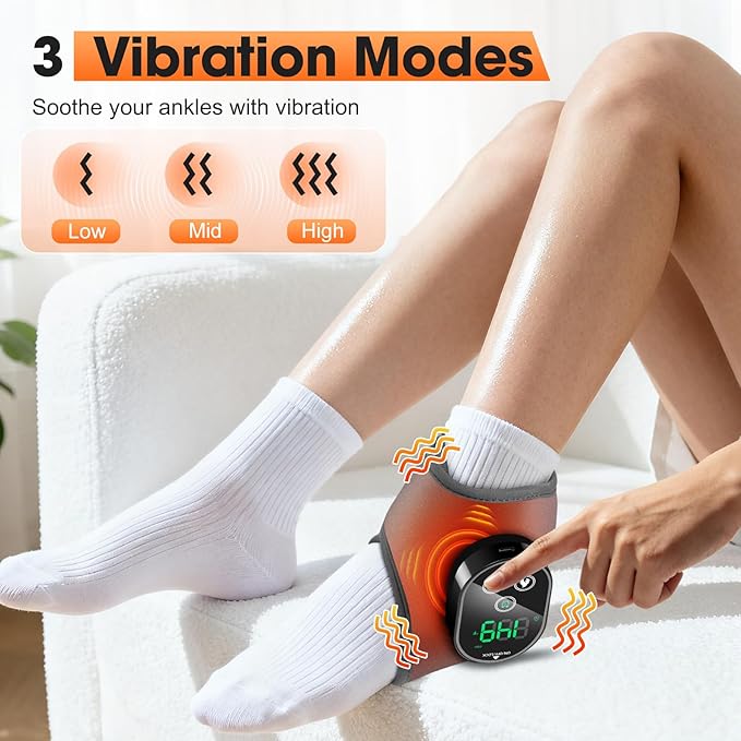 Foot Massager for Pain Relief Foot Renew Ankle Massager Ankle Heating Pad Heated Brace Wrap with 4 Heat Levels and 3 Vibration Modes for Women Men (Grey)