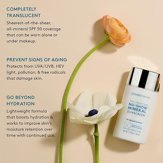 Colorescience Total Protection™ No-Show™ Mineral Sunscreen SPF 50 100% Invisible all-mineral sunscreen for all skin tones &amp types