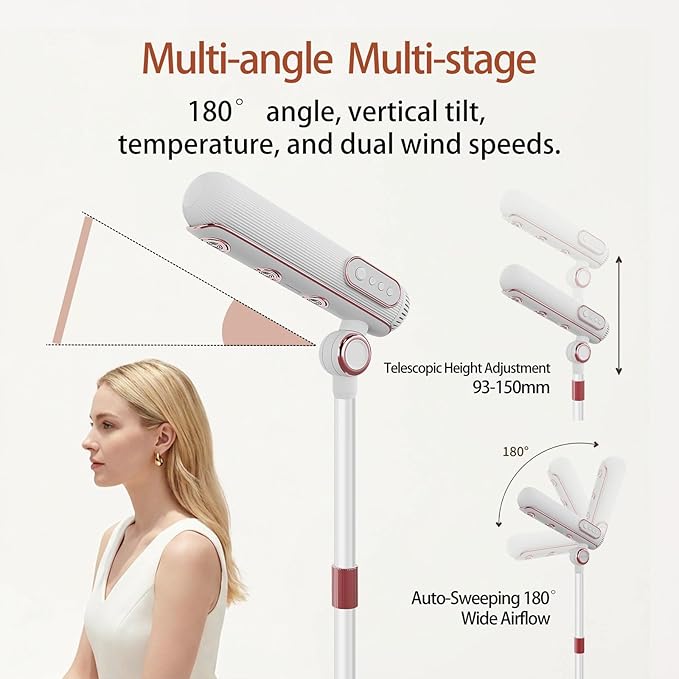 Hand Free High Speed Hair Dryer Floor Adjustable Height 110000 RPM Ionic Brushless Professional Handfree Hair Fast Dryer Three air outlets Low Noise Blow Dryer with Remote Control for Home