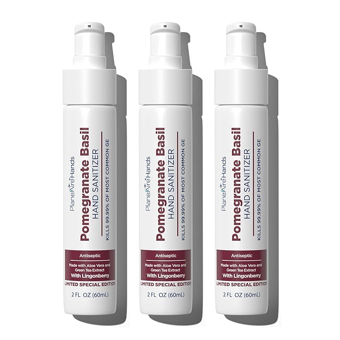 Pomegranate Basil Lotion Hand Sanitizer | Travel Size | Moisturizing Hand Lotion | Made with Aloe Vera &amp Essential Oils | Rich in Vitamin E | Cleanse &amp Moisturize | Scented Hand Sanitizer | 3-