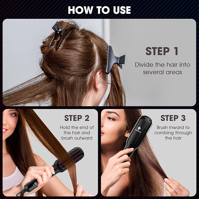 MiroPure Hair Straightener Brush with Plasma Technique Ceramic Straightening Brush with 16 Temp Settings 30s Fast Heating Hair Straightener Comb for Women with LED Display &amp Dual Voltage Black