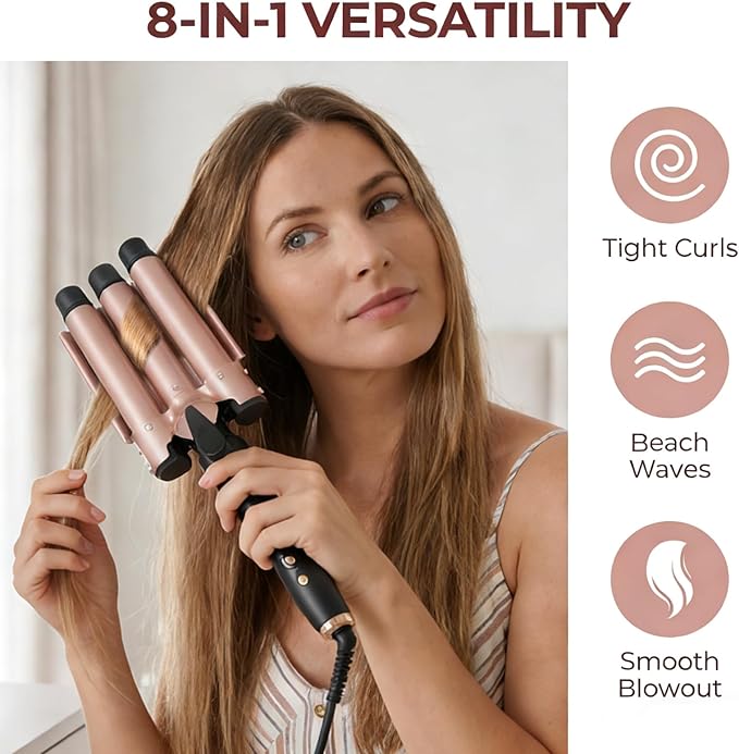 Ideal Swan 8 in 1 Curling Iron Set with Interchangeable Ceramic Curling Wand Thermal Brush &amp Flat Iron (0.35-1.25”) – Professional Hair Curler Kit for Waves Curls &amp Sleek Styles Gifts for