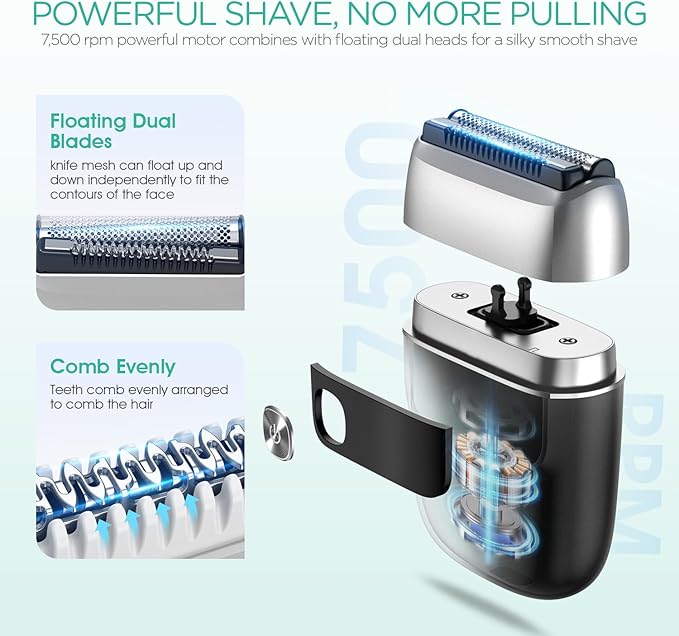 VOYOR Foil Shaver 2 in 1 Double Shavers for MenPortable Electric Razor with Rechargeable Foil Razor Multifunction Grooming Barber Shaver IPX6 Washable Travel Shavers ER300 (Silver)